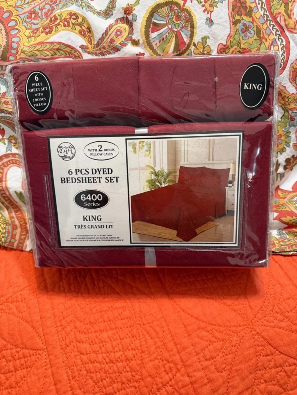 King Size 6-Piece Dyed Bed Sheet Set - Deep Burgundy